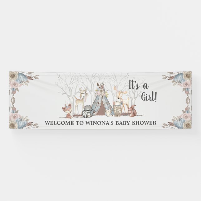 Lona Moda Tribal Woodland Animals Baby Shower Fondo (Horizontal)