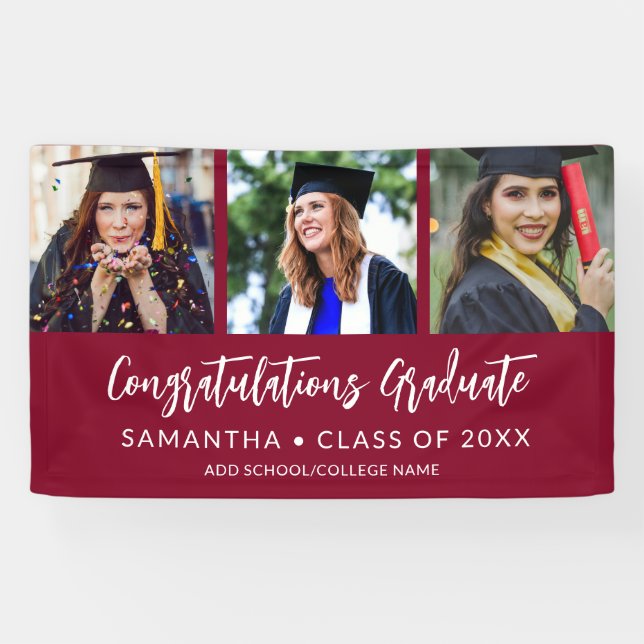 Lona Modern 3 Photo Congratulations Maroon Graduation (Horizontal)