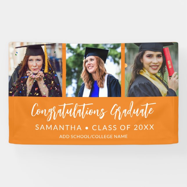 Lona Modern 3 Photo Congratulations OrangeGraduation (Horizontal)