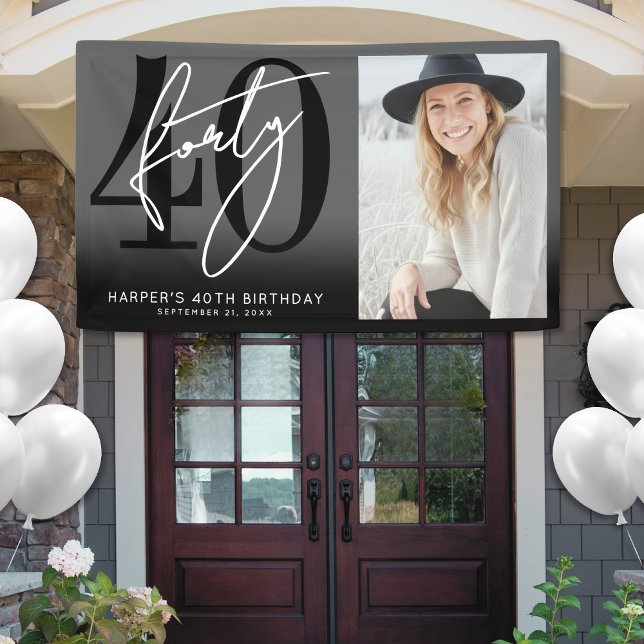 Lona Modern Black 40th Birthday Party (Modern Black 40th Birthday Party Banner )