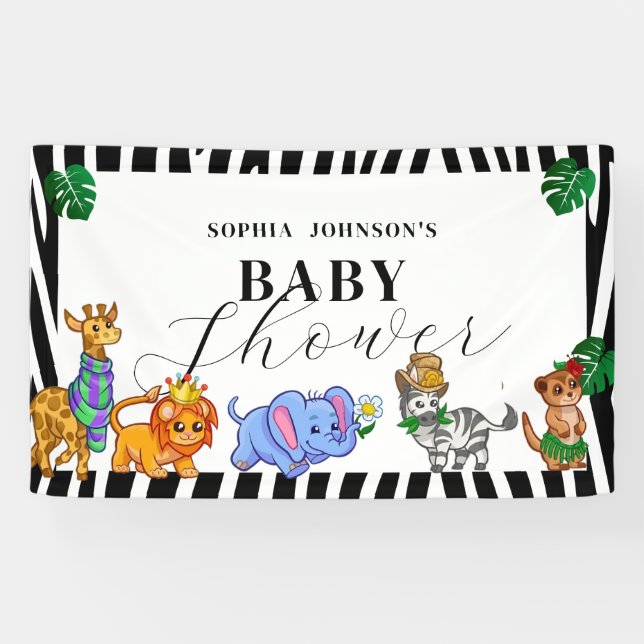 Lona Modern Black and White Safari Animals Baby Shower (Horizontal)