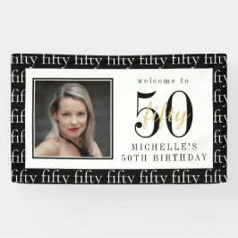 Lona Modern Black & White 50th Birthday Photo Backdrop