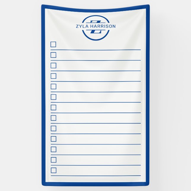 Lona Modern Blue Monogram Name To Do List (Vertical)
