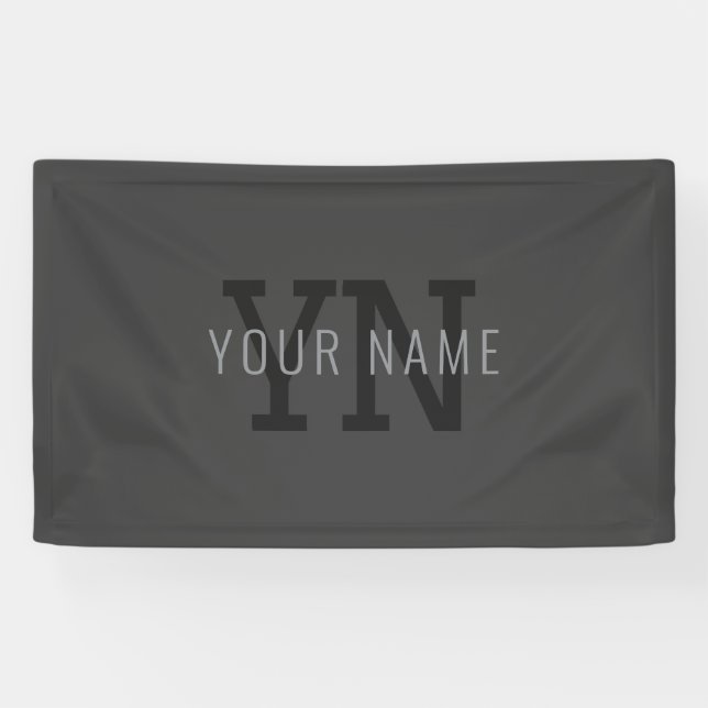 Lona Modern Dark Gray Monogrammed Name (u otro texto) (Horizontal)