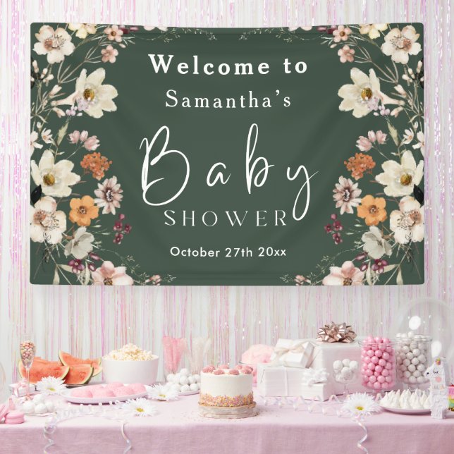 Lona Modern Dark Green Boho Wildflower Baby Shower (Fiesta)