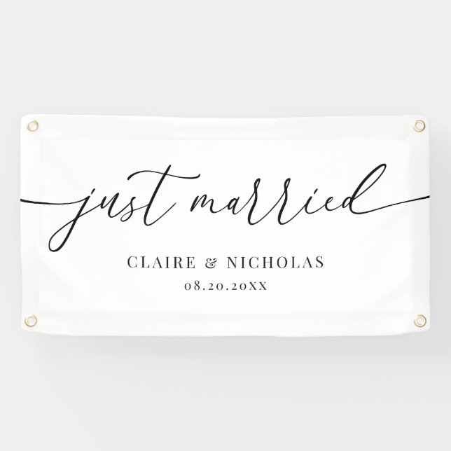 Lona Modern Elegant Just Married Wedding Car Banner (Horizontal)