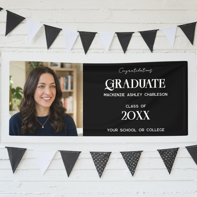 Lona Modern Graduation Photo Name Celebration (Modern graduation photo party banner for High School or College graduate)