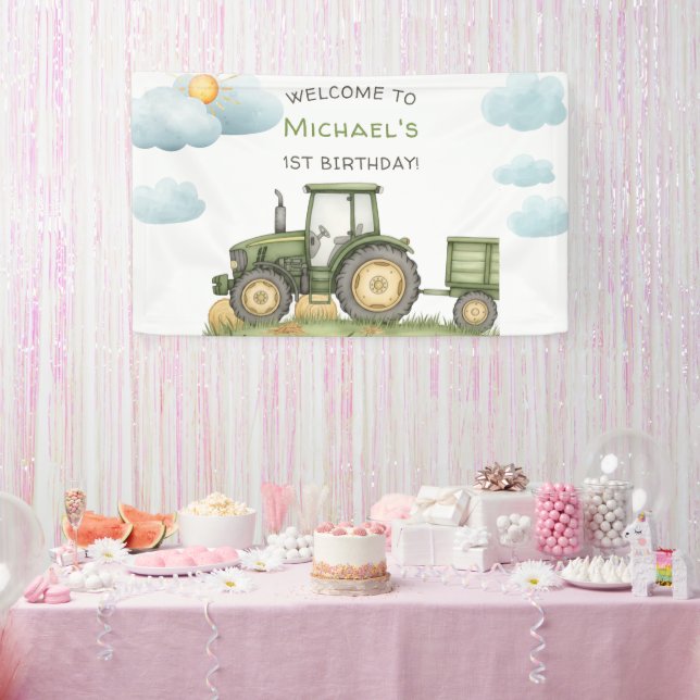 Lona Modern Green Tractor 1st Birthday Party (Fiesta)