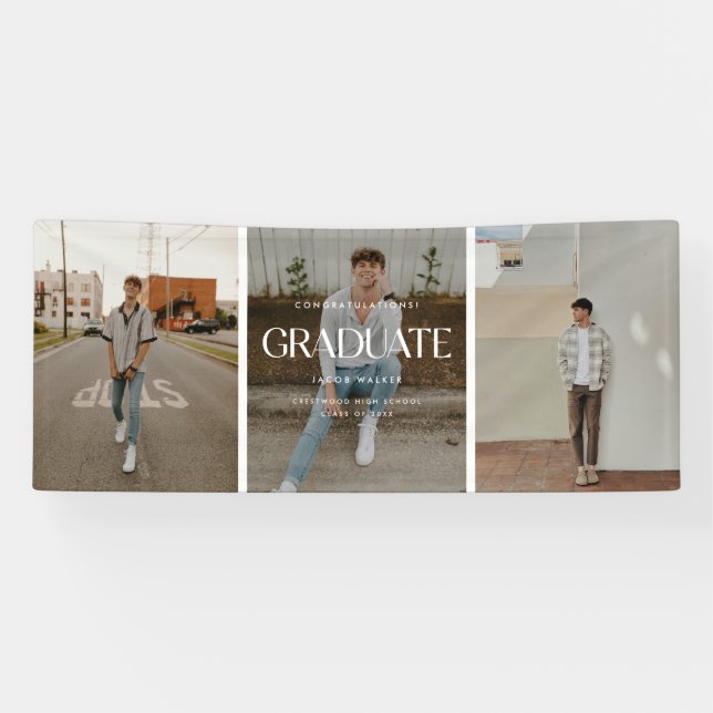 Lona Modern Minimal 3-Photo Graduation Party Congrats (Horizontal)