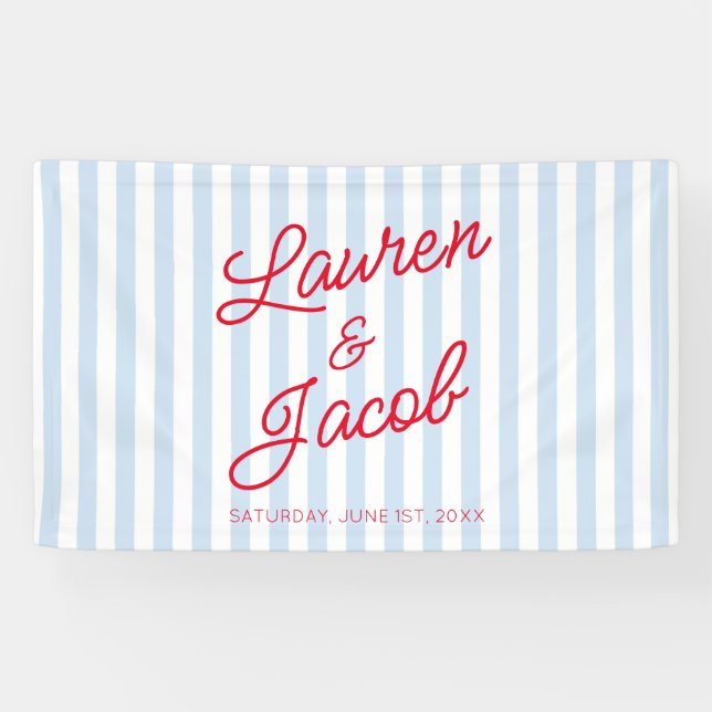 Lona Modern Minimal Minimalist Blue Stripes Red Wedding (Horizontal)