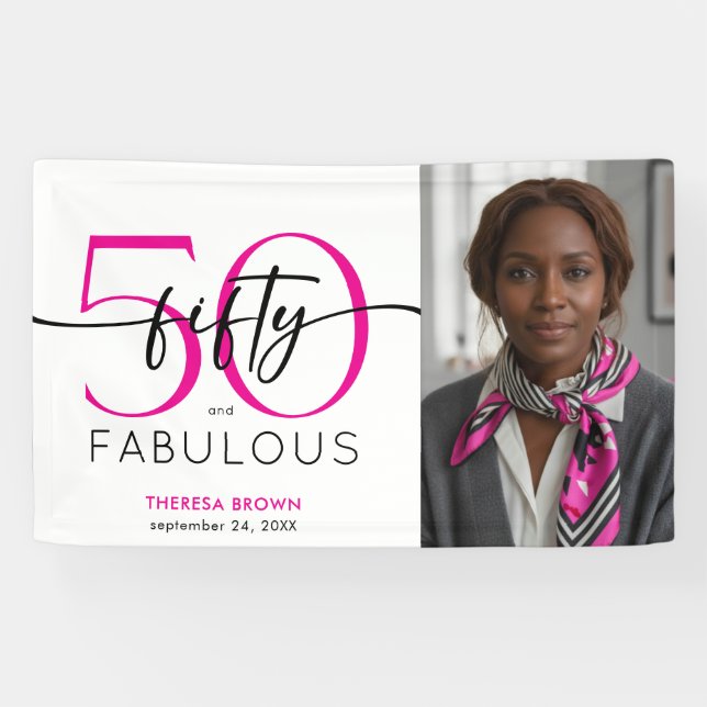 Lona Modern Minimal Pink Fifty Fabulous Script Birthday (Horizontal)