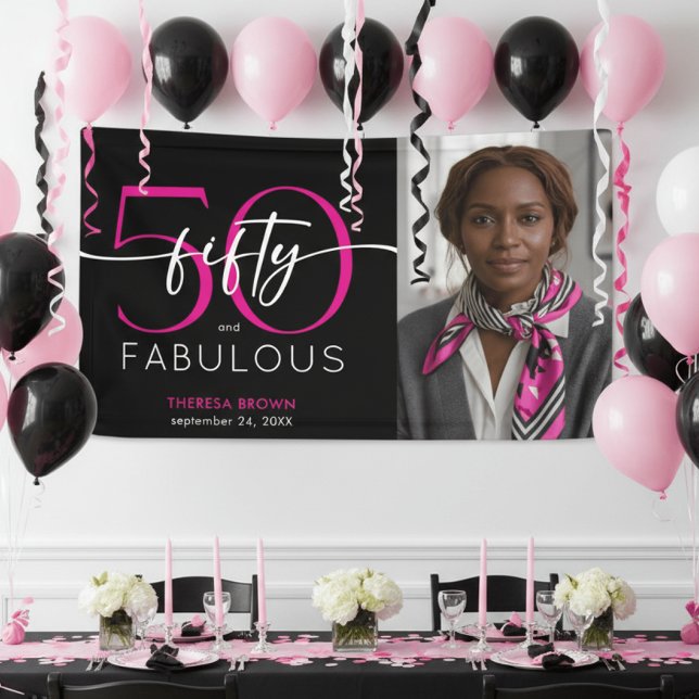 Lona Modern Minimal Pink Fifty Fabulous Script Birthday (Subido por el creador)