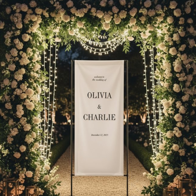 Lona Modern Minimalist Black and White Wedding Welcome (Subido por el creador)