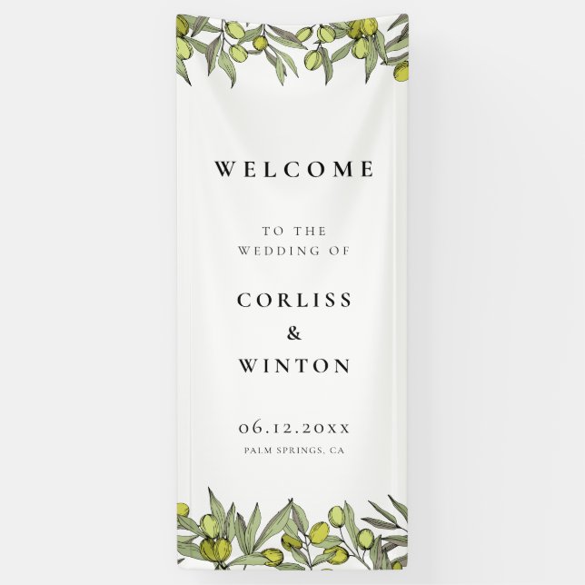 Lona Modern Olive Branch Welcome to our Wedding (Vertical)