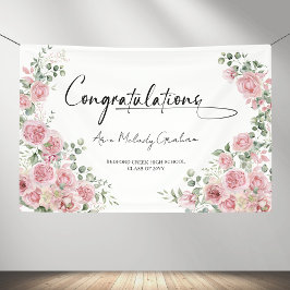 Lona Modern Pink Roses Congratulation Graduation Banner