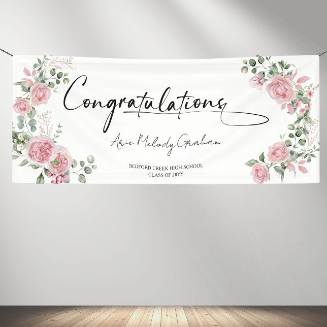 Lona Modern Pink Roses Congratulations Graduation (Subido por el creador)