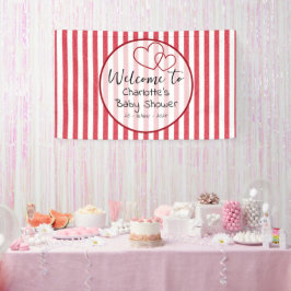 Lona Modern Red Chalk Stripes Double Hearts Baby Shower