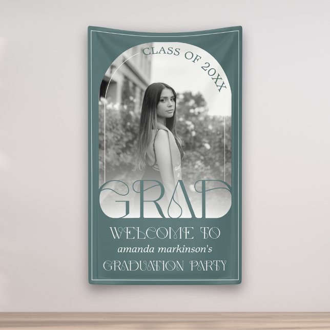 Lona Modern Sage Green Arch Photo Graduation Welcome  (Subido por el creador)