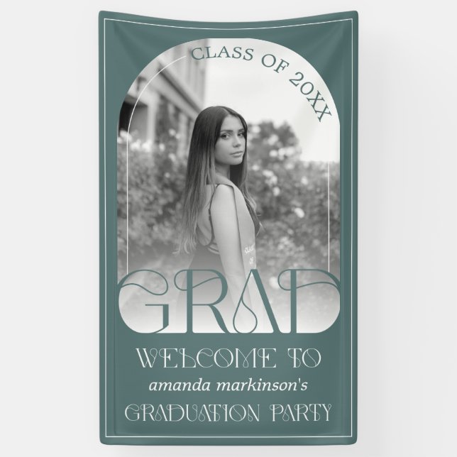 Lona Modern Sage Green Arch Photo Graduation Welcome  (Vertical)