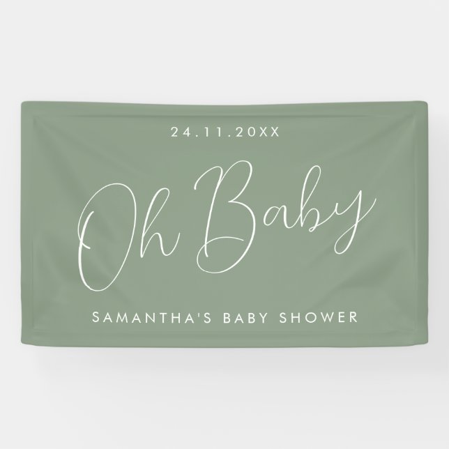 Lona Modern Script Sage Green Oh Baby Shower (Horizontal)
