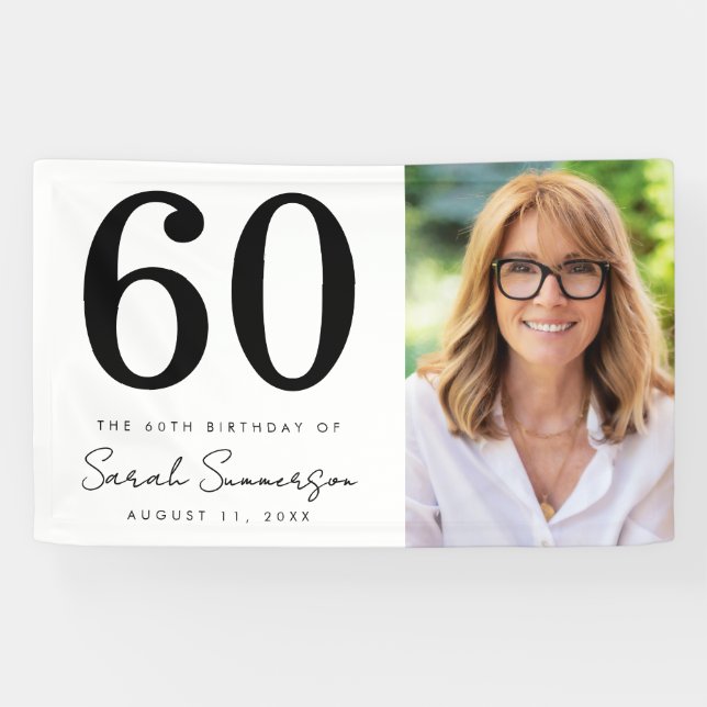 Lona Modern Sixty Black White Photo 60th Birthday Party (Horizontal)