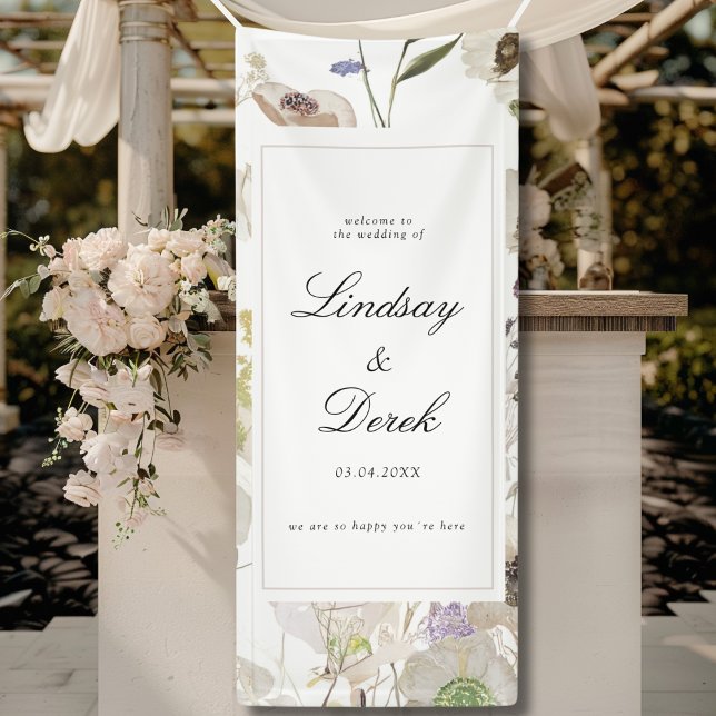 Lona  Modern Spring Wedding Welcome (Modern Spring Boho Floral Watercolor Wedding Welcome Banner)