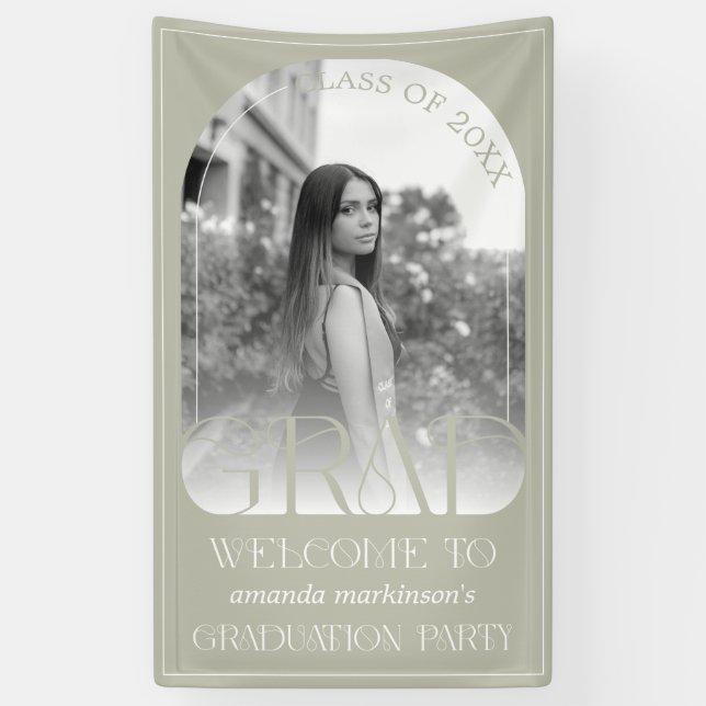 Lona Modern Stone Grey Arch Photo Graduation Welcome  (Vertical)