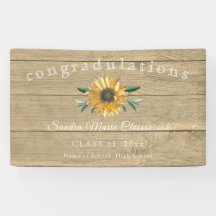 Modern Sunflower Graduación Rustic Wood Banner