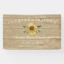 Lona Modern Sunflower Graduación Rustic Wood Banner
