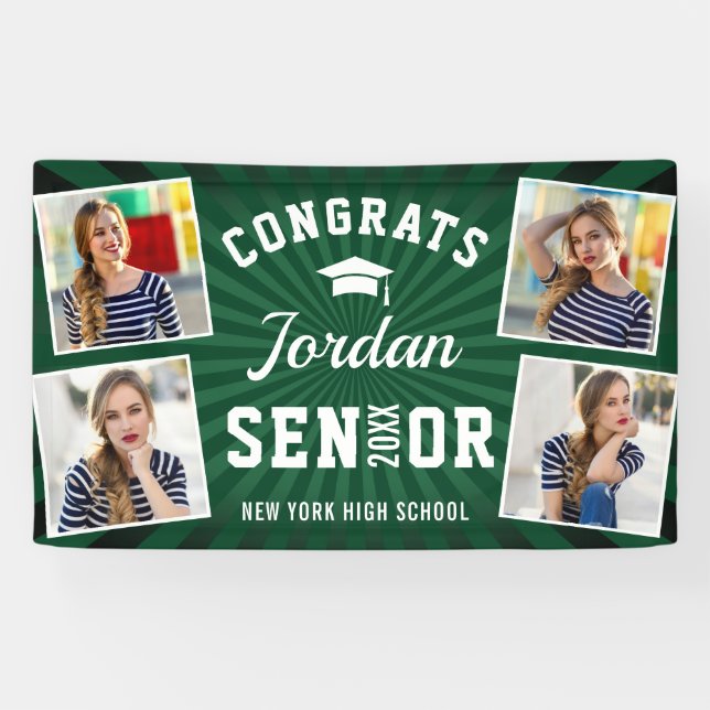 Lona Moderna clase de graduación verde blanco de FOTO 2 (Horizontal)
