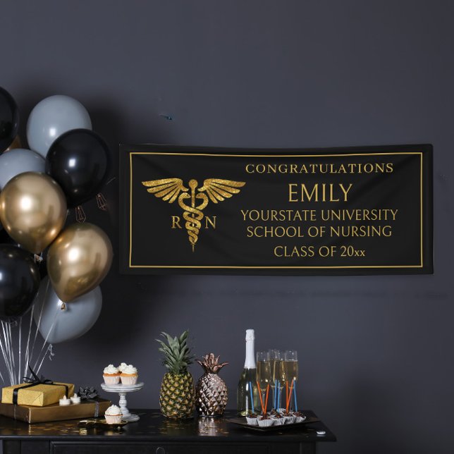 Lona Moderna Escuela de Enfermería de Oro Negro Graduac (Subido por el creador)