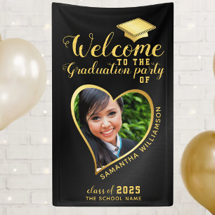 Lona Moderna fiesta de graduación Black Gold Photo Welc