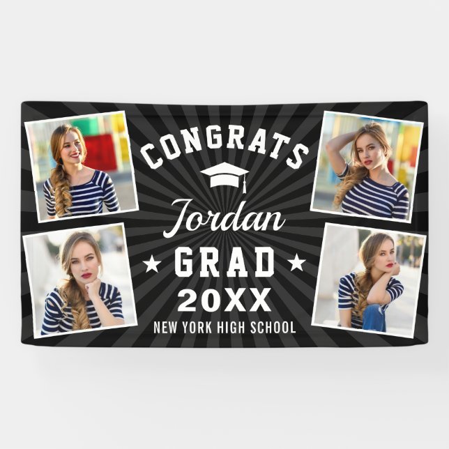 Lona Moderna fiesta simple de graduación en blanco negr (Horizontal)