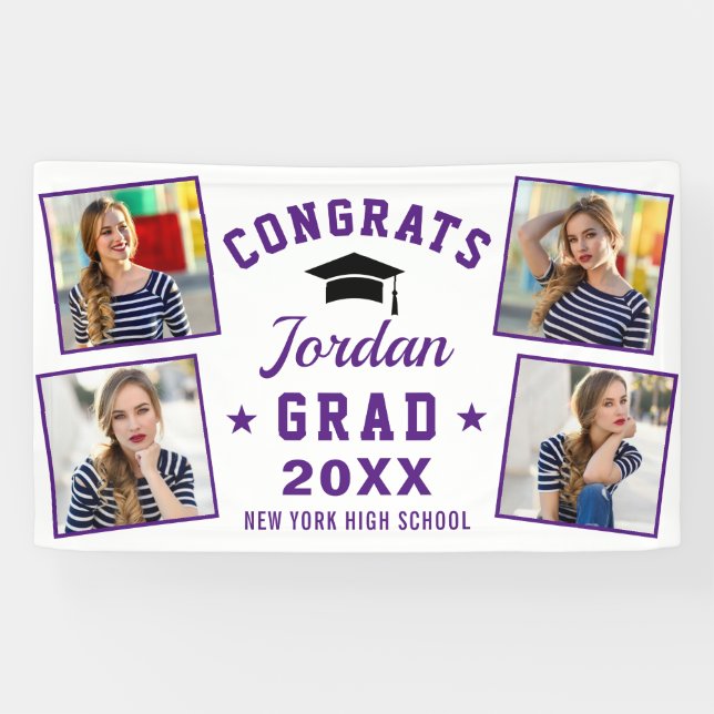 Lona Moderna fiesta simple de graduación púrpura 4 FOTO (Horizontal)