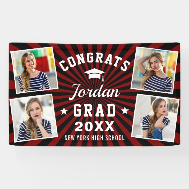 Lona Moderna fiesta simple de graduación roja negra 4 F (Horizontal)