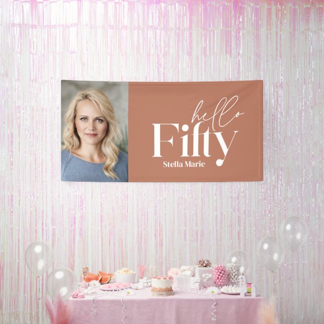 Lona Moderna foto mínima de terracota 50 cumpleaños (Fiesta)