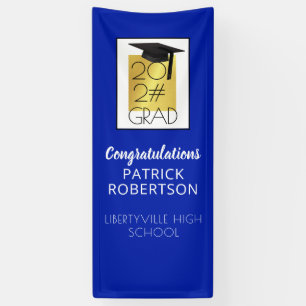 Lona Moderna graduación 20XX GRAD Royal Blue & Gold Doo