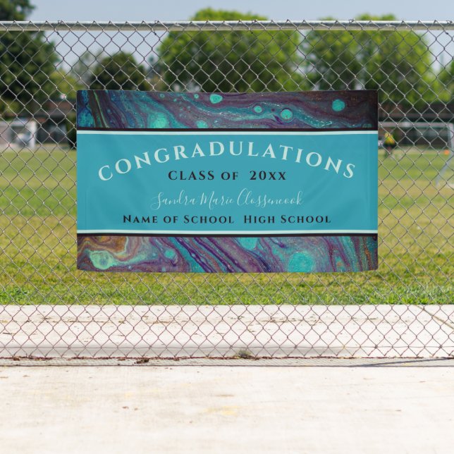 Lona Moderna Graduación Oro Azul Marble Púrpura Swirl B (In situ)