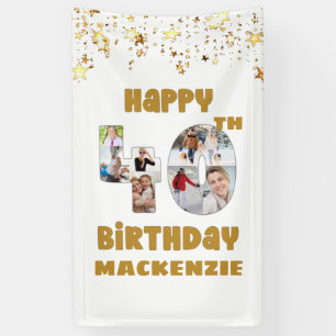 Lona Moderno 40 cumpleaños 7 Collages de fotos Gold