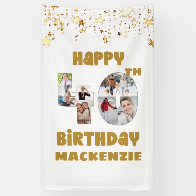 Lona Moderno 40 cumpleaños 7 números de Collage de foto (Vertical)