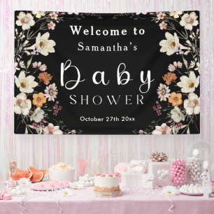 Lona Moderno Black Rustic Boho Wildflower Baby Shower