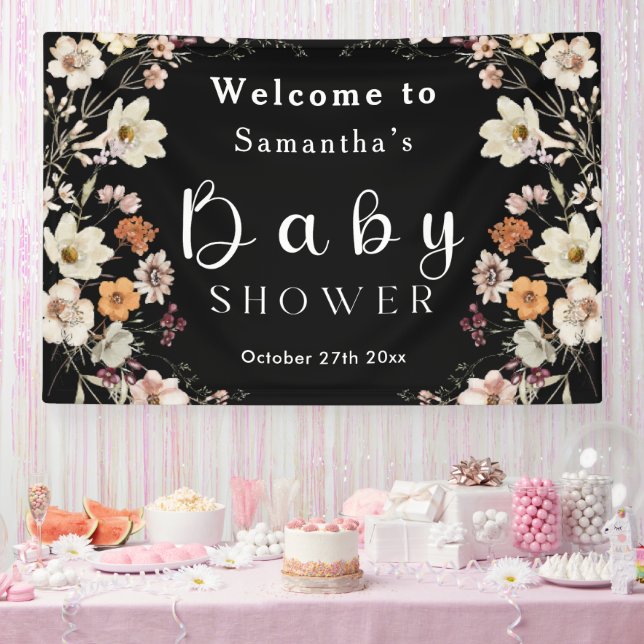 Lona Moderno Black Rustic Boho Wildflower Baby Shower (Fiesta)
