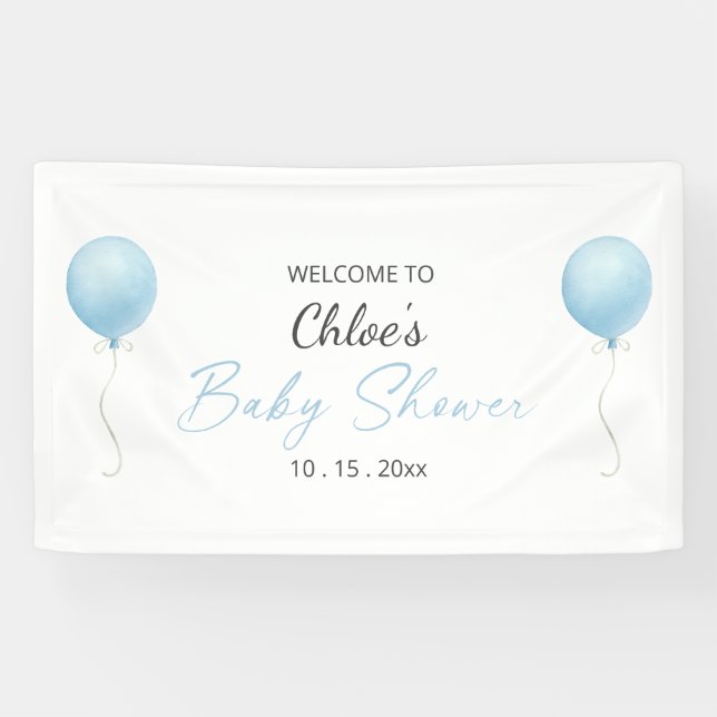 Lona Moderno Blue Balloon Boy Baby Shower (Horizontal)