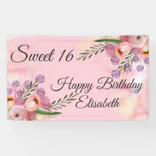 Lona Moderno boho acuarela floral dulce 16 fiesta