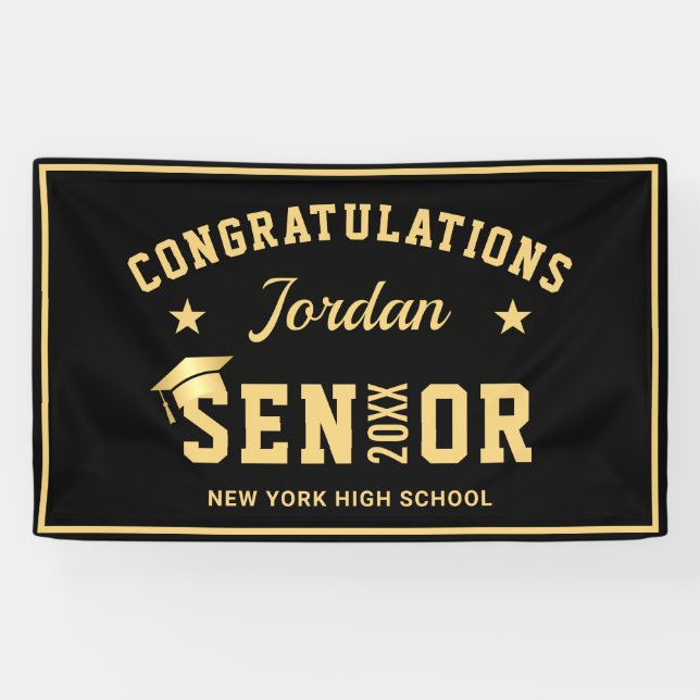 Lona Moderno Clase Negra Dorada del Partido de Graduaci (Horizontal)