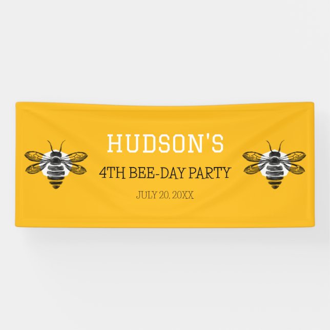 Lona Moderno Día de la Abeja Amarilla Cuarta Fiesta de  (Horizontal)