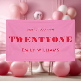 Lona Moderno Elegante Rojo Rosa Negrita 21 cumpleaños