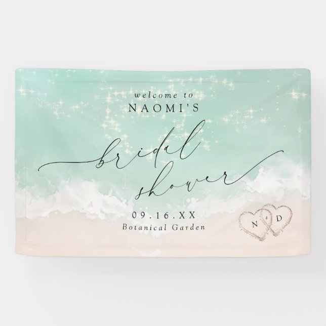 Lona Moderno guión corazones de playa ducha de novia bi (Horizontal)