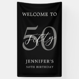 Lona Moderno negro y blanco elegante 50 cumpleaños
