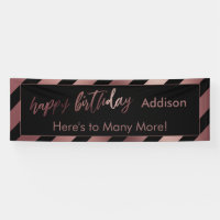 Moderno Rosa Gold & Black Stripes Feliz cumpleaños